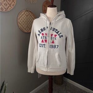 Aeropostale Cream Zip upHoodie with Pink and Blue Accents